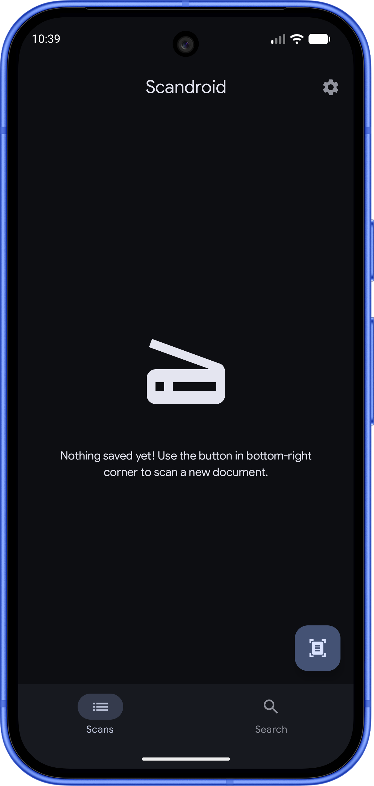 Scandroid — empty state before first scan